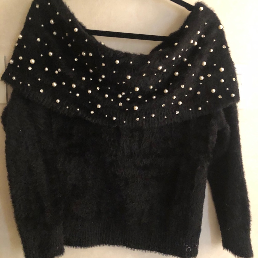 NWT off the shoulder Pearl and rhinestone sweater